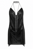 Backless Metallic Halter Dress