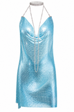 Backless Metallic Halter Dress