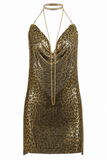 Backless Metallic Halter Dress
