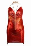 Backless Metallic Halter Dress