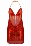 Backless Metallic Halter Dress