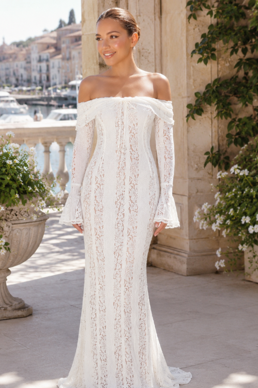 Belle Floral Lace Off Shoulder Maxi Dress