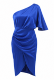 Satin One-Shoulder Draped Midi Dress