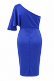 Satin One-Shoulder Draped Midi Dress