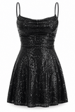 Jewel Sequin Cowl Neck Dress