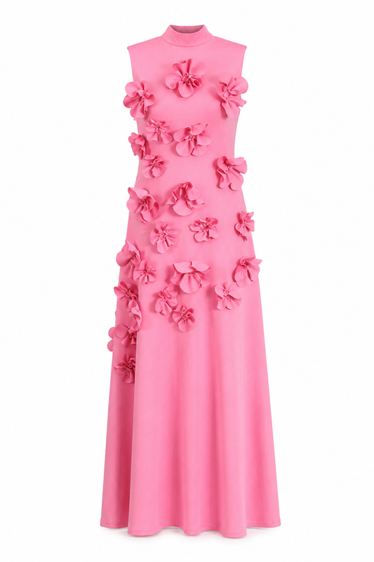 3D Flower Applique Maxi Dress