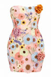 Lila 3D Multicolor Floral Strapless Mini Dress