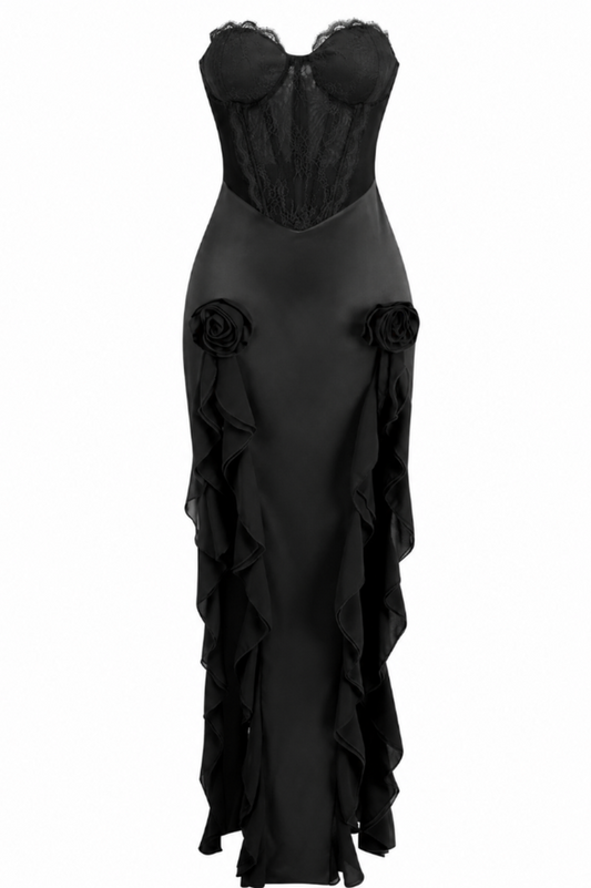 Seraphina  Satin Lace Corset Maxi Dress