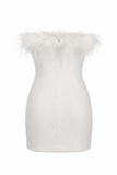 Feather Trim Strapless Sequin Mini Dress