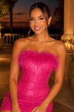 Feather Trim Strapless Sequin Mini Dress