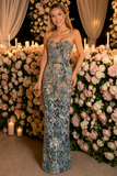 Kamames Strapless Floral Sequined Maxi Dress