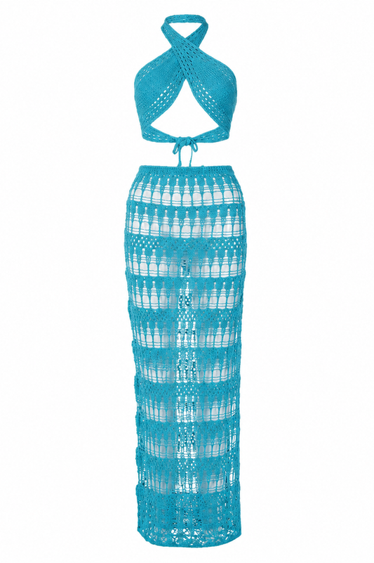 Crochet Knit Bralette + Skirt Set