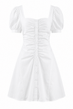 White Puff Sleeve Ruched Mini Dress