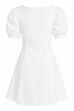 White Puff Sleeve Ruched Mini Dress