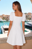 White Puff Sleeve Ruched Mini Dress
