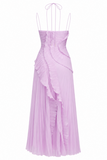 Isabella Pleated Ruffle Halter Prom Dress