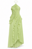 Isabella Pleated Ruffle Halter Prom Dress