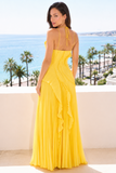 Isabella Pleated Ruffle Halter Prom Dress