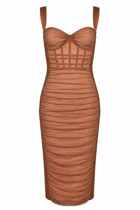 Elena Mesh Corset Midi Bodycon Dress