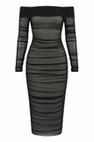 Lyla Off Shoulder Ruched Midi Bodycon Dress