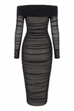 Lyla Off Shoulder Ruched Midi Bodycon Dress