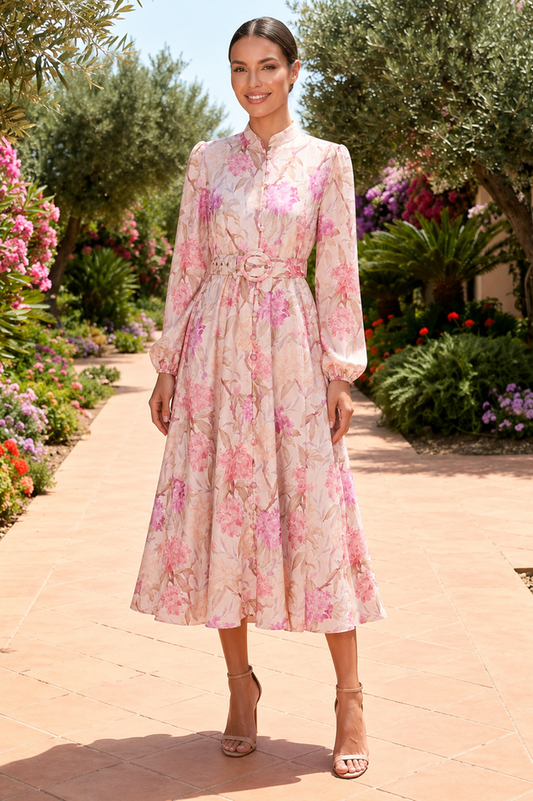 Lorelei Floral Waist Belt Midi Dress