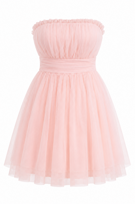 Strapless Ruffle Tulle Mini Homecoming Dress