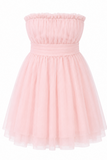 Strapless Ruffle Tulle Mini Homecoming Dress