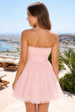 Strapless Ruffle Tulle Mini Homecoming Dress