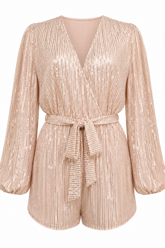 Chloe Sequin Wrap Belted Romper