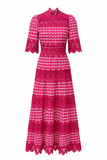 Thea Scalloped Trim Tiered Lace Midi Dress