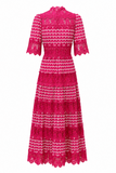 Thea Scalloped Trim Tiered Lace Midi Dress