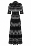 Thea Scalloped Trim Tiered Lace Midi Dress