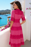 Thea Scalloped Trim Tiered Lace Midi Dress