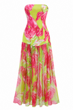 Maren Tropical Floral Strapless Long Dress