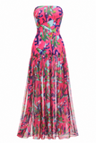 Maren Tropical Floral Strapless Long Dress