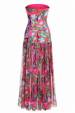 Maren Tropical Floral Strapless Long Dress