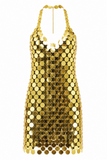 Elena Disc Chain Halter Mini Dress