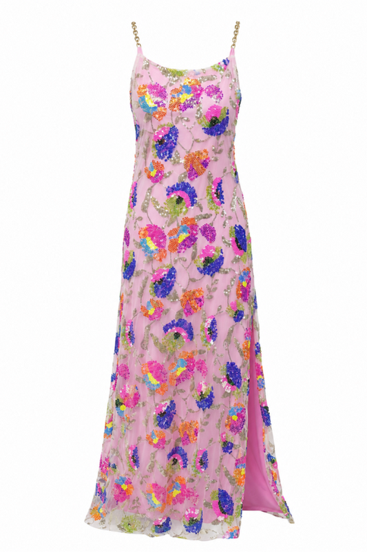 Iris Embroidered Sequins Backless Maxi Dress