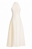 Elena Halter Keyhole Pleated Midi Dress