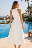 Elena Halter Keyhole Pleated Midi Dress