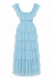 Willa Tie Front Ruffle Tulle Maxi Dress