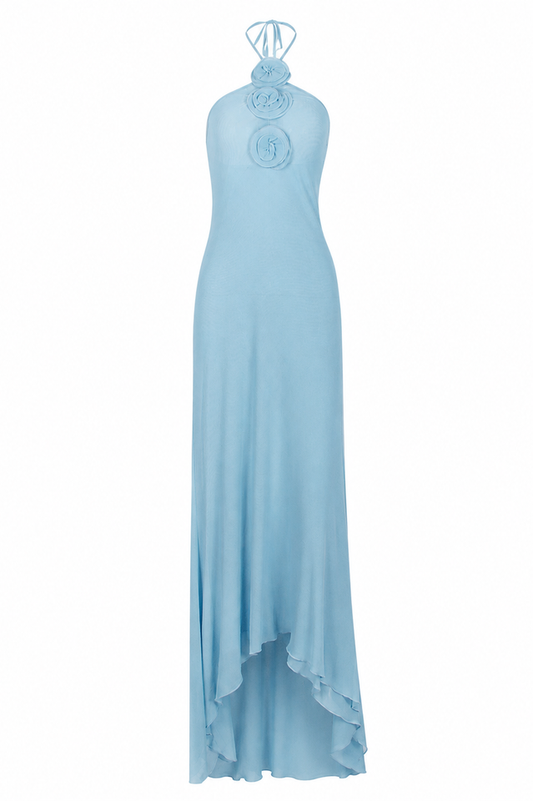 Talia Floral Appliqué Halter Neck Maxi Dress