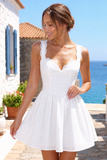 Josephine Eyelet Lace Bustier Flare Mini Dress