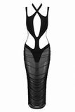 Bianca Cutout Sheer Mesh Midi Bodycon Dress