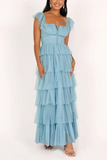 Willa Tie Front Ruffle Tulle Maxi Dress
