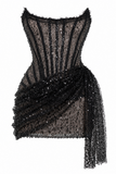 Black Sequin Corset Mini Dress